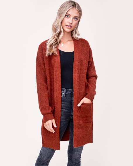 Fuzzy long cardigan discount sweater