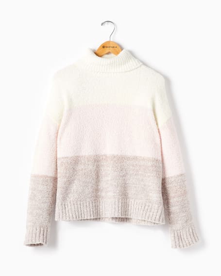 Cozy On Over White Multi Color Block Turtleneck Sweater