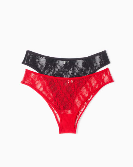 Lace Cheeky Underwear 2 PK Set in Black & Cherry
