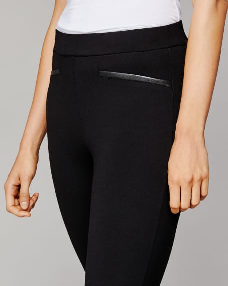 Ponte Pant with Faux Leather Trim in Black