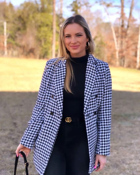 Double Breasted Houndstooth Blazer in Black
