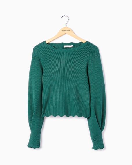 Scallop Hem Sweater in Emerald