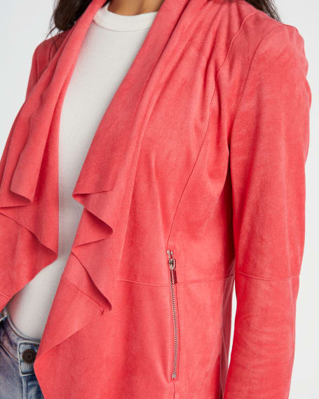 Faux Suede Drape Front Jacket in Azalea