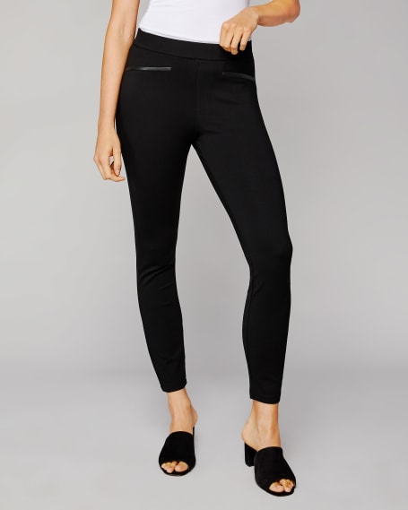 Black Ponte Leather Look Trim Detail Trousers