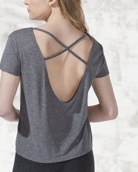 Cross Back Slinky Jersey T-Shirt in Ash Heather