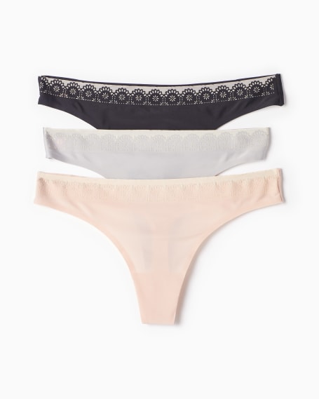 Claudette Thong 3 Pack in Black/Pink/Gray