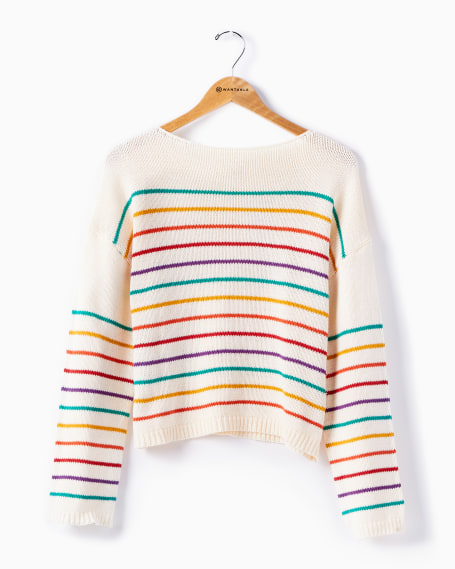 Drop Shoulder Stripe Sweater in Ivory 