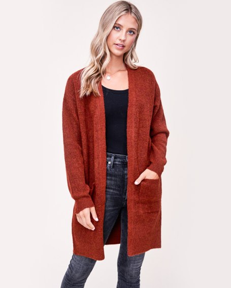 Soft Fuzzy Cardigan in Rust | Wantable