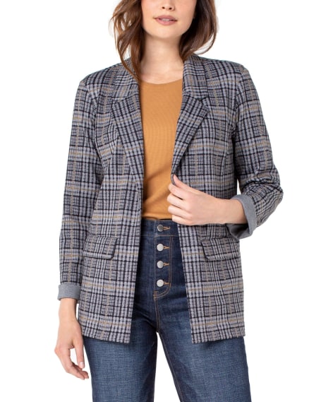 grey plaid boyfriend blazer