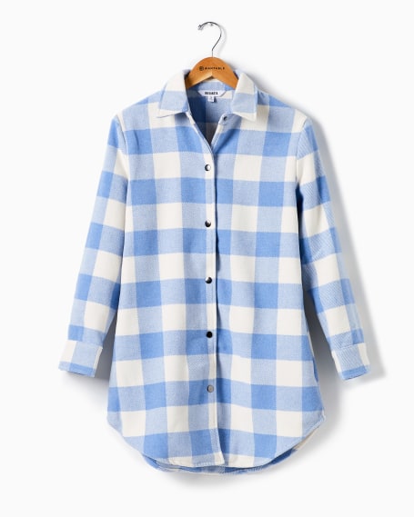 blue and white checkered jacket