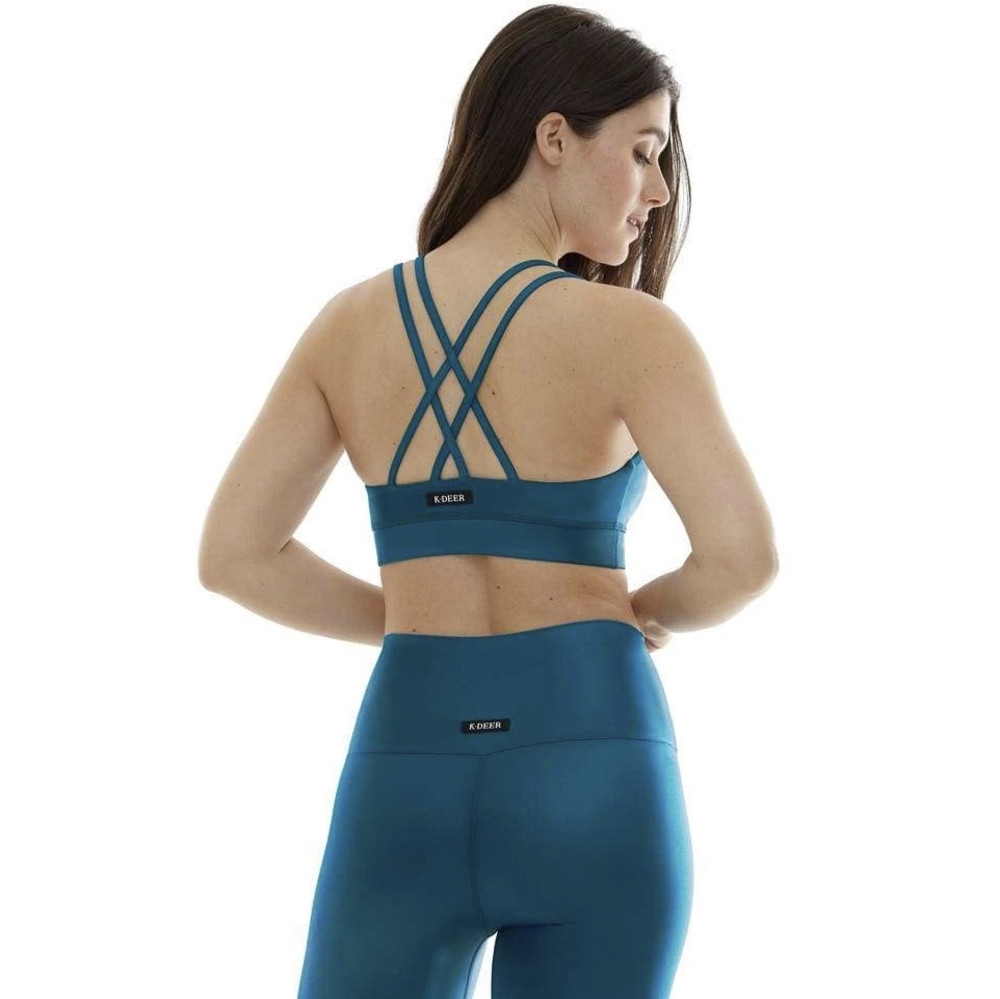 Polished Criss Cross Sports Bra in Teal