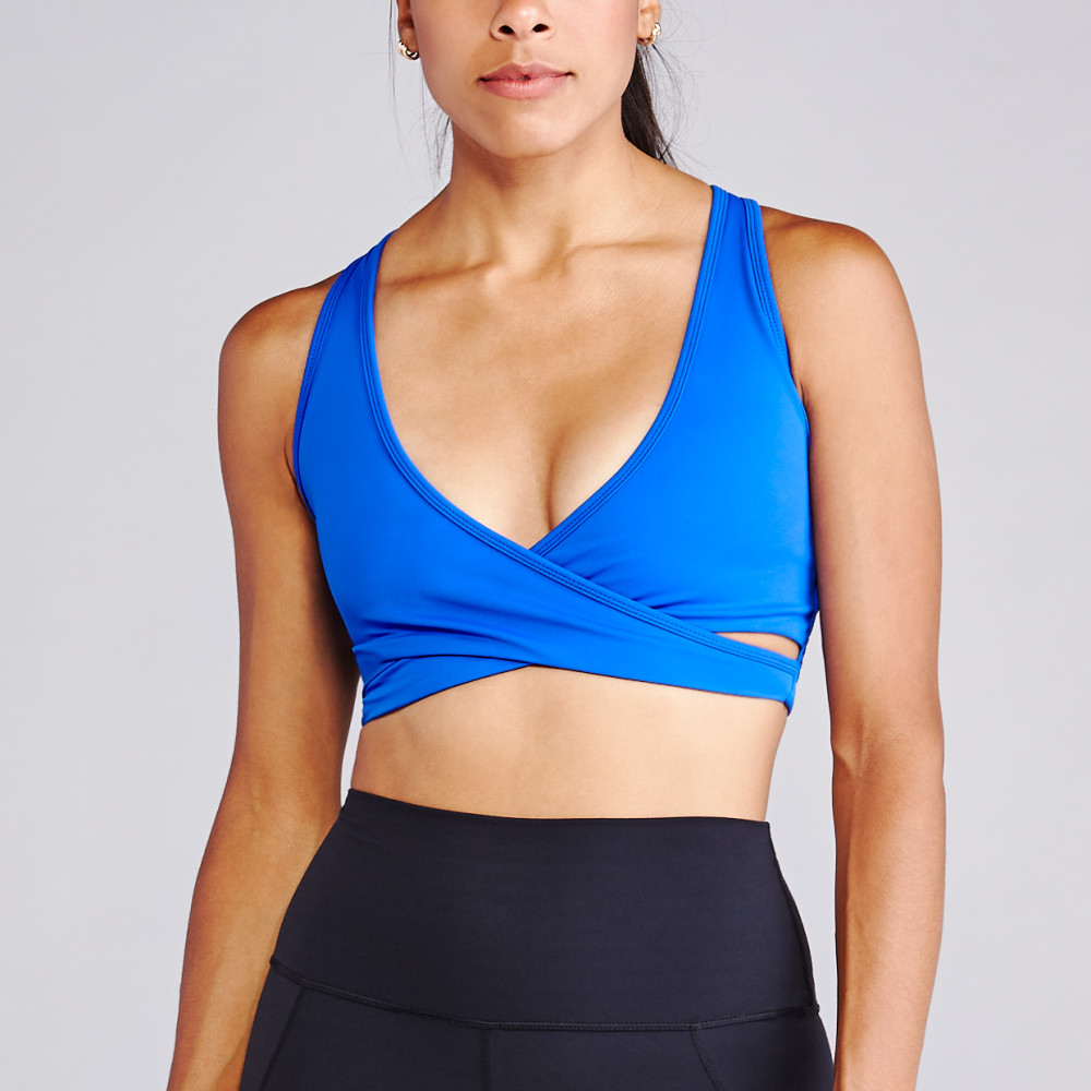Wrap Design Low-Impact Sports Bra in Baby Blue - Retro, Indie and