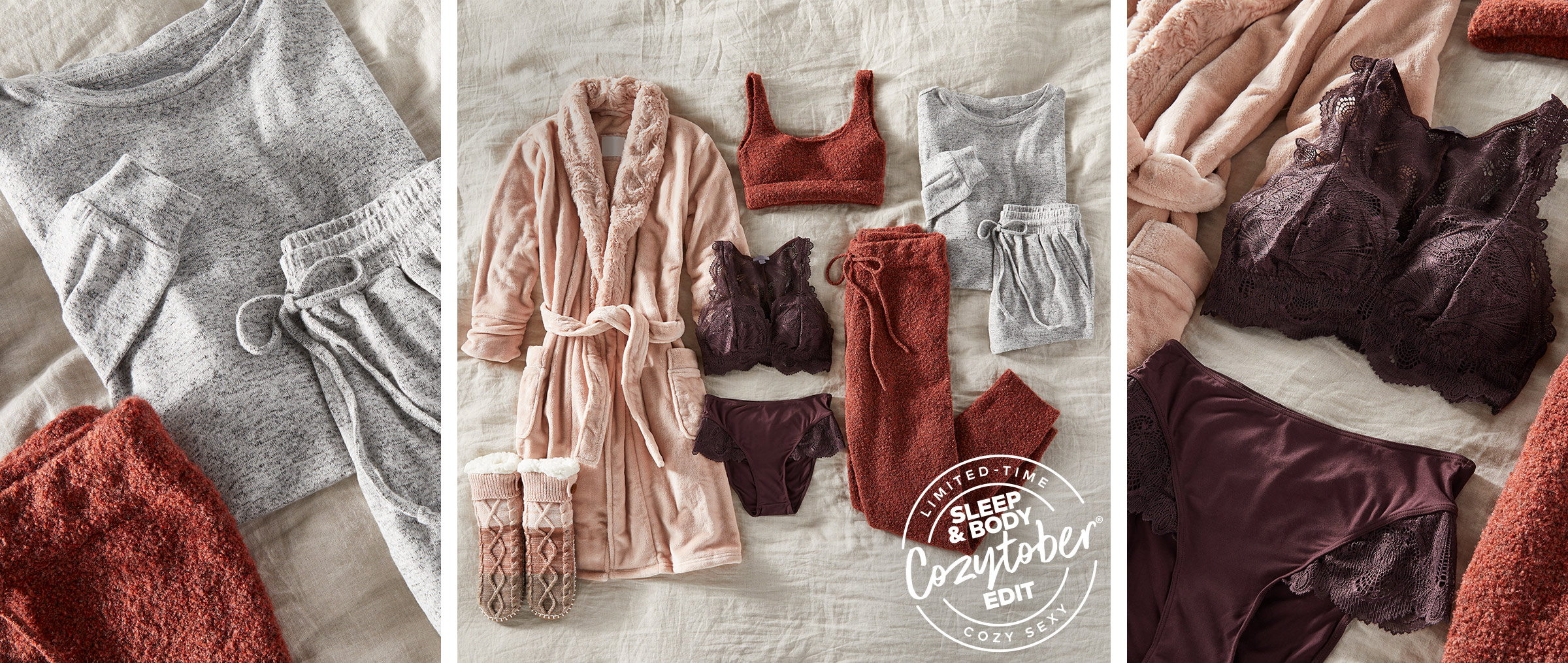 Get cozy fall loungewear, sleepwear, and lingerie.
